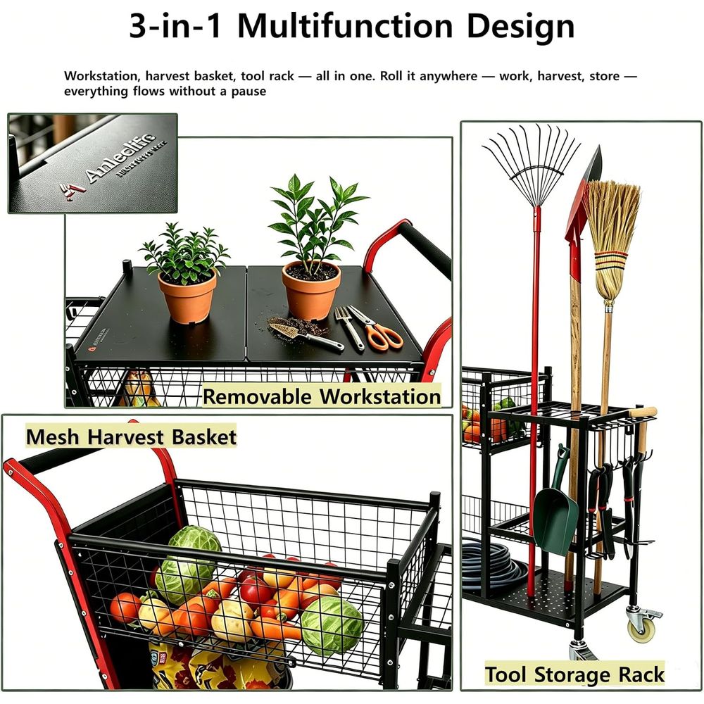 안레올리 3-in-1 정원 카트: 작업대, 수확 바구니 - Gardening Tools Rack 리뷰 및 가격