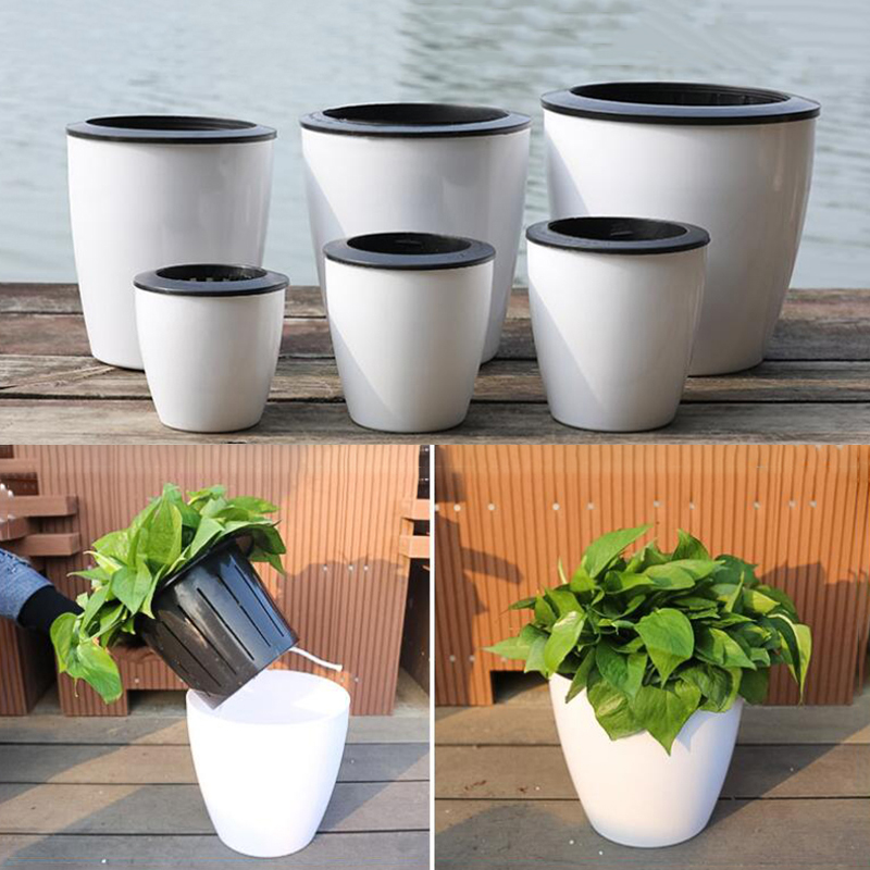 게으른 꽃 자동 화분 모조 도자기 시리즈 플라스틱 자가 - Gardening Tools Green 리뷰 및 가격